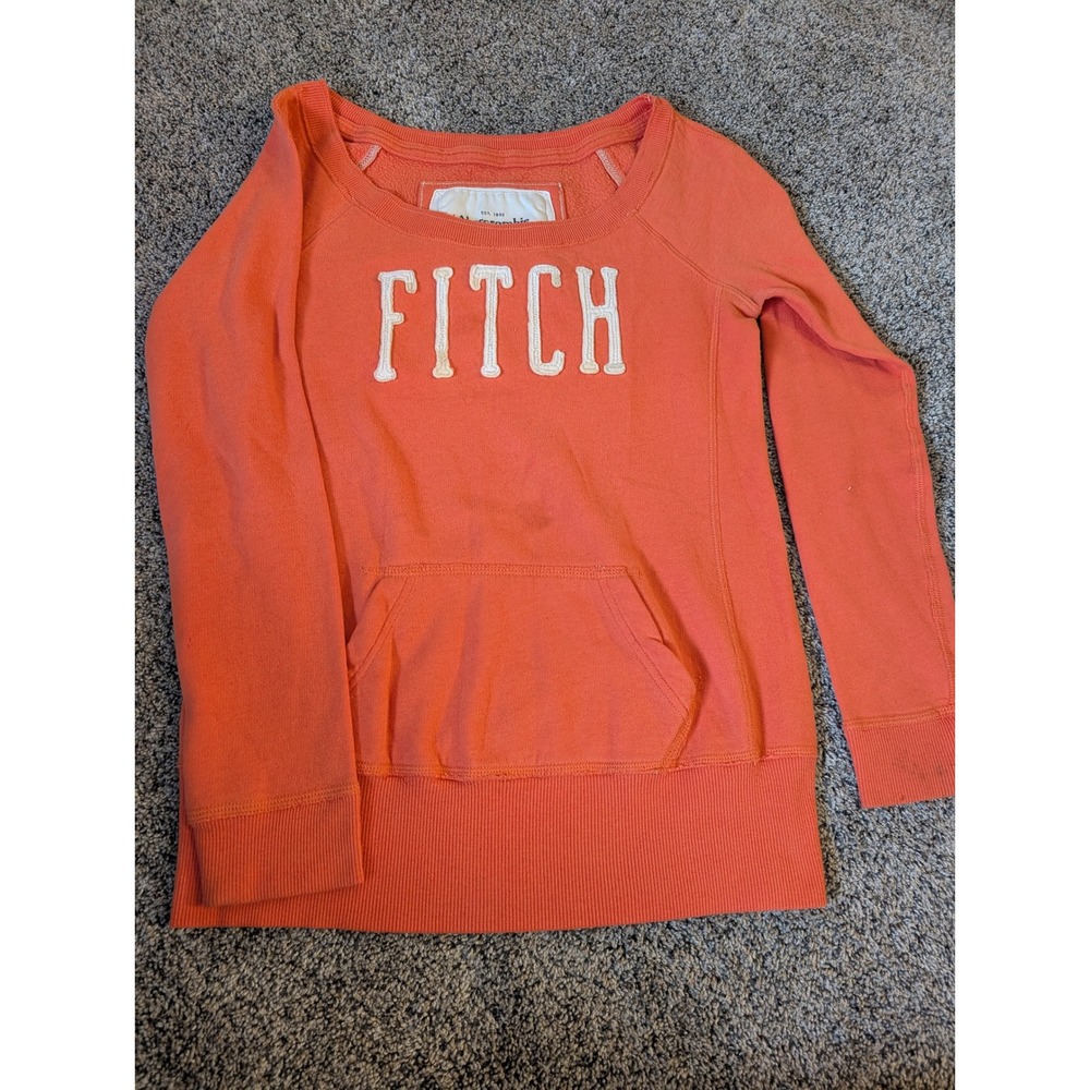 Abercrombie & Fitch‎ Womens Coral Orange FITCH Logo Pullover Sweatshirt Medium